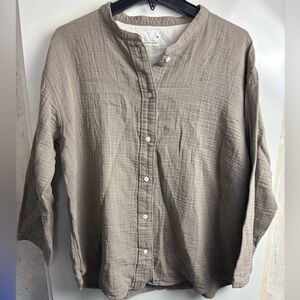 Muji Usa button front gauze collarless blouse